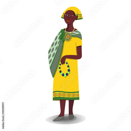 tanzanian woman in yellow with beads