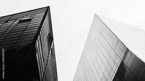 Abstract Minimalist Cityscape featuring geometric building forms, clean lines, modern architecture, urban elegance, simplified aesthetics photo