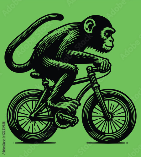 Monkey cycling silhouette vector illustrations