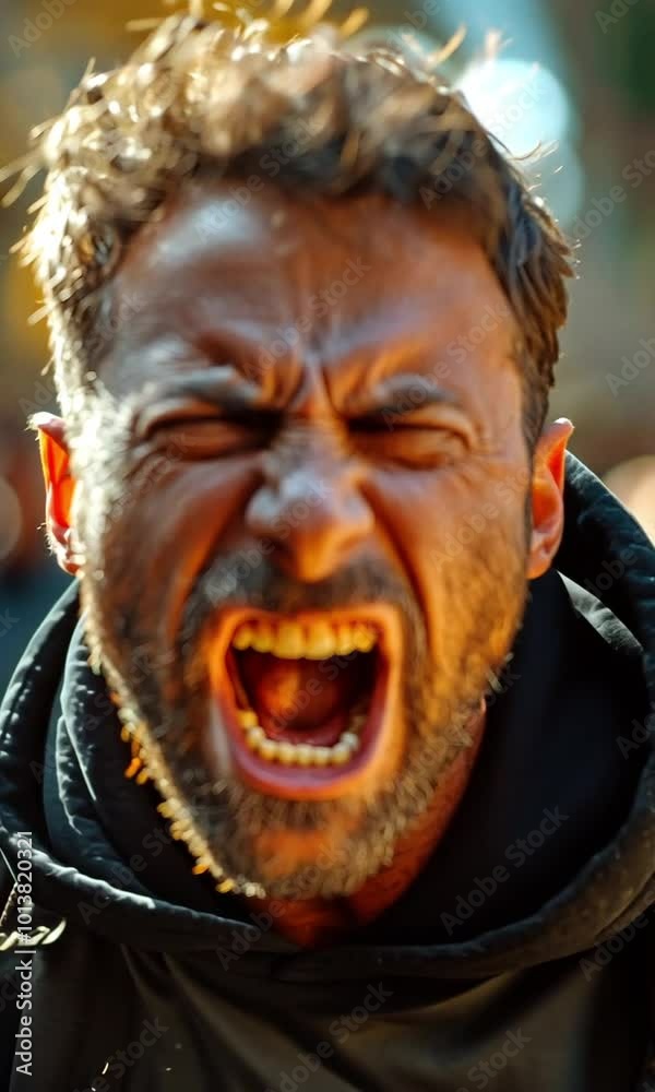 Anger-filled man shoving a menacing man outside settling issue force, hostility Anger-filled man shoving a menacing man outside settling issue force, hostility