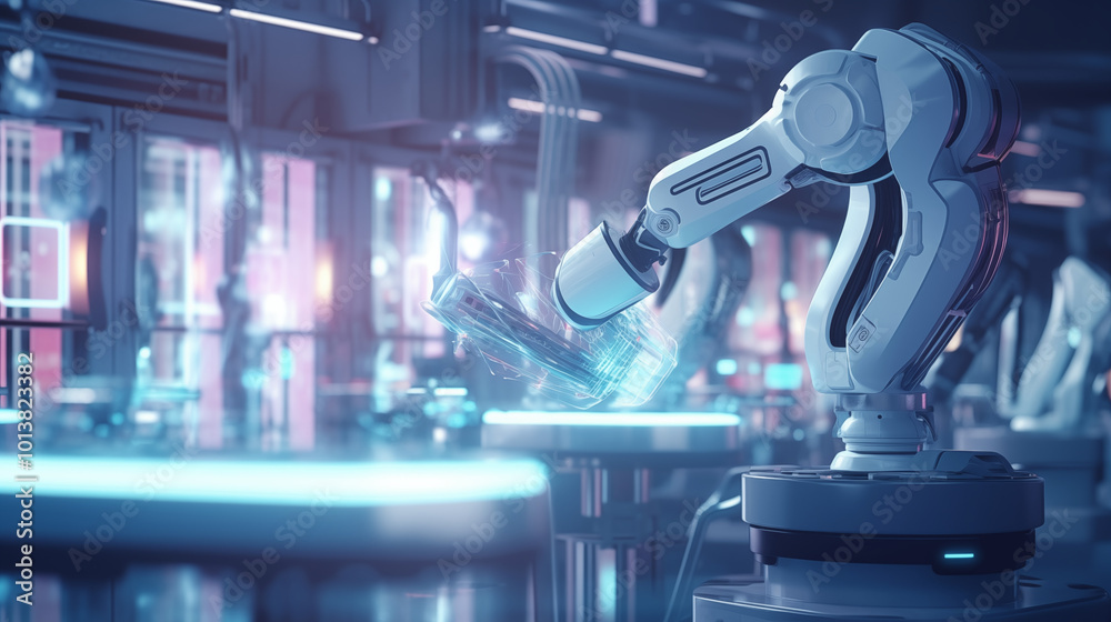 Futuristic Robot Arm in an Automated Factory Futuristic Robot Arm in an Automated Factory