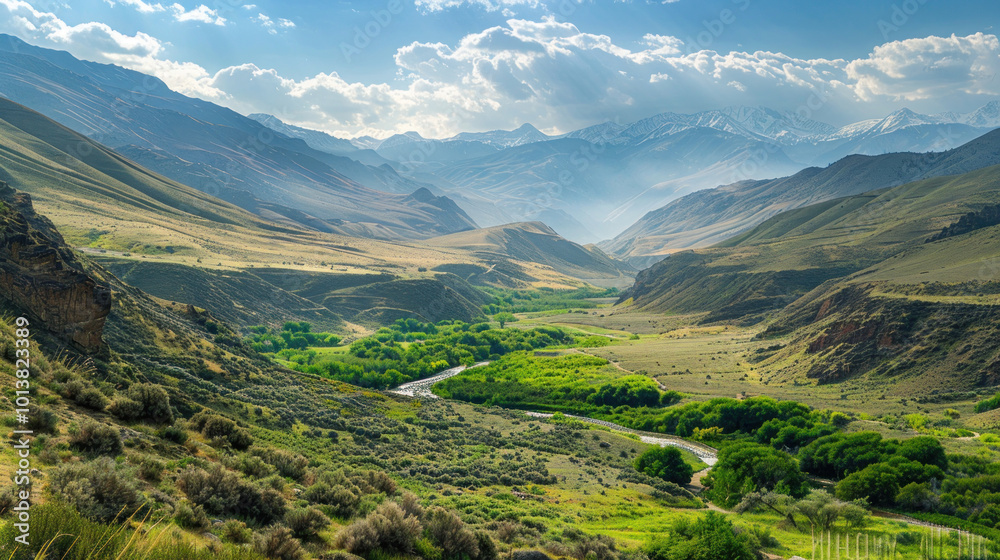 Fototapeta premium A rare photo of an isolated mountain valley, showcasing the untouched beauty of the natural landscape