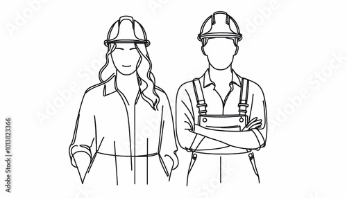 Continuous Single Line Art Drawing of a Construction Architect Working at a Site