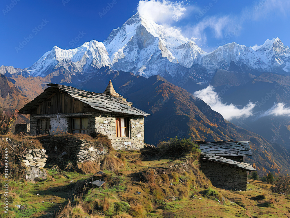 A remote mountain destination with opportunities for climbing, trekking, and exploring untouched wilderness A remote mountain destination with opportunities for climbing, trekking, and exploring untouched wilderness