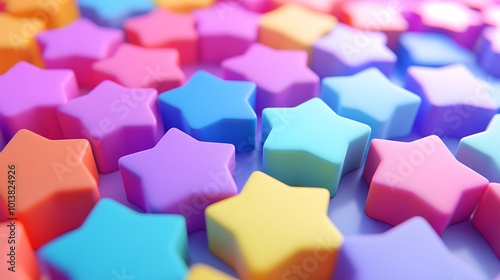 A dynamic background filled with a grid of fun, simplistic geometric shapes like stars, diamonds, and hexagons in bright, cheerful colors. The minimalist layout and playful arrangement create