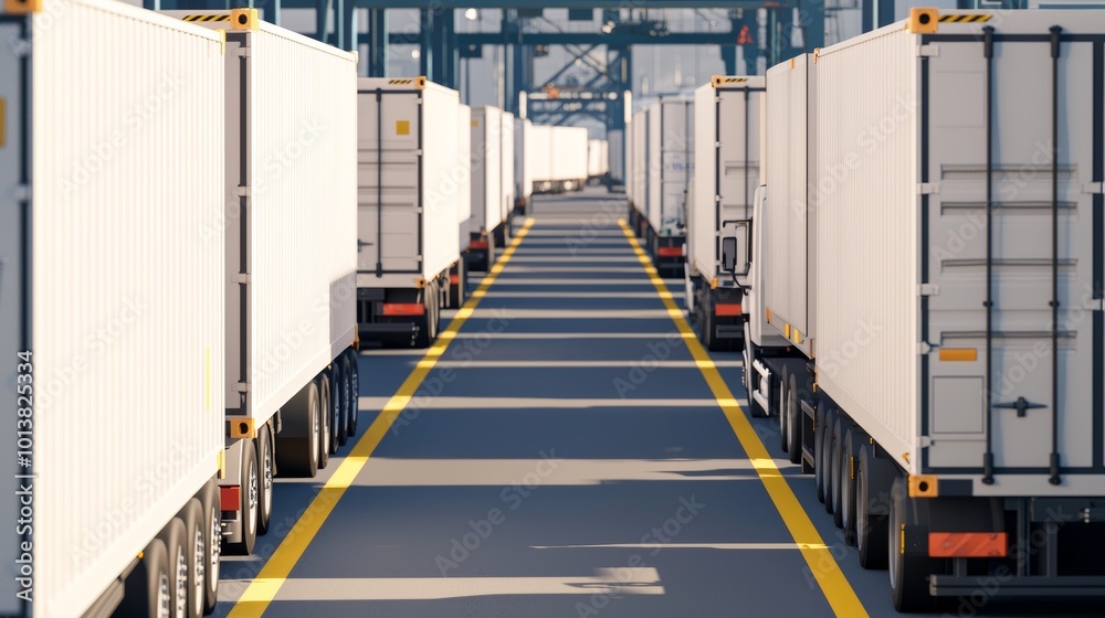 Trucks Stopped at Dock Gates with Workers Nearby Trucks Stopped at Dock Gates with Workers Nearby