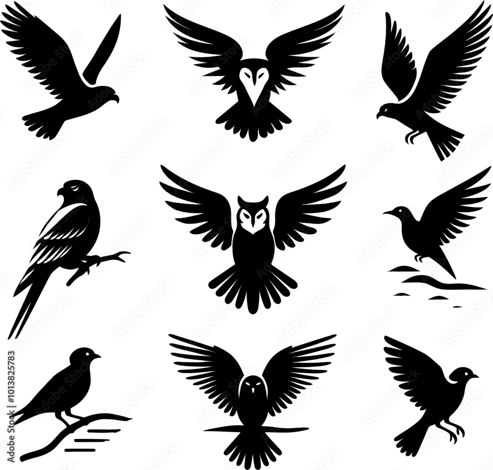 Fototapeta premium vector silhouette of bird set isolated white background