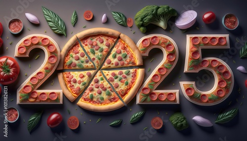 Wallpaper Mural The year 2025 is creatively formed using pizzas and ingredients. Torontodigital.ca