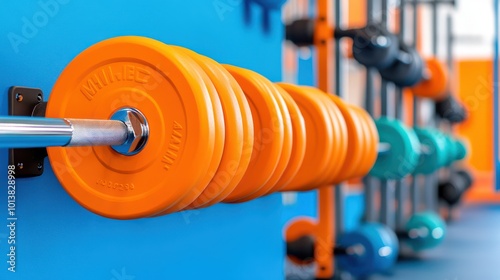 Orange Weight Plates on Barbell in Gym