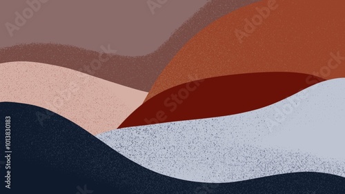 Abstract minimalist landscape with organic shapes and earthy tones of brown, red, and navy blue, modern wallpaper inspired abstract composition, contemporary decor photo