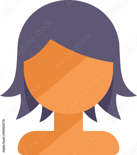 Simple icon of a woman with dark hair and blank face, conveying anonymity and diversity