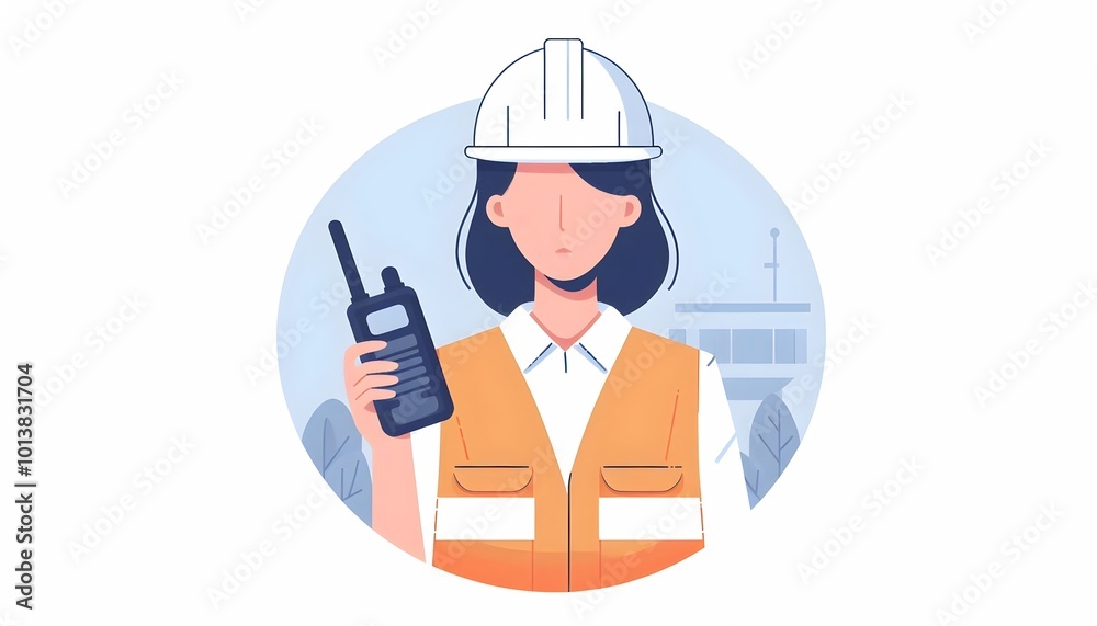 Minimalist Flat Vector Illustration of a Construction Architect Working on Site Minimalist Flat Vector Illustration of a Construction Architect Working on Site