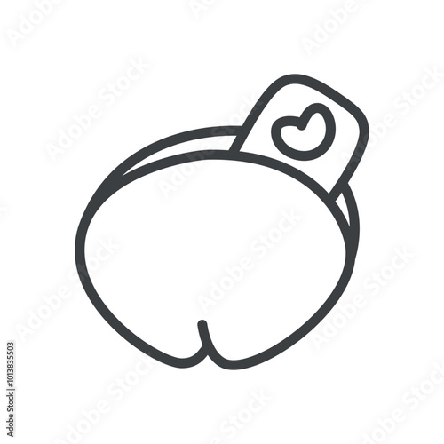 Cute fortune cookie icon. Hand drawn monochrome illustration of a fortune cookie with love prediction isolated on a white background. Vector 10 EPS.
