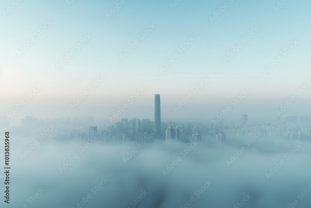 Fototapeta premium Serene Urban Skyline Emerging From Fog Blanket