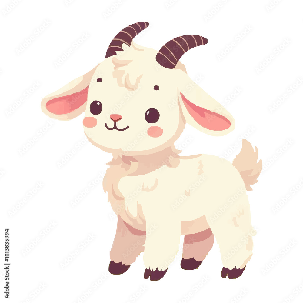 Naklejka premium Cute Goat in Spring Animals Theme Vector Illustration on White Background