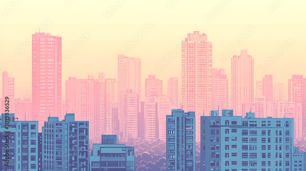 A cityscape with a soft, pink and blue gradient overlay, creating a dreamy and ethereal aesthetic. A cityscape with a soft, pink and blue gradient overlay, creating a dreamy and ethereal aesthetic.