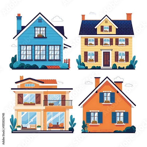 Cartoon style house set. Stock illustration.
 