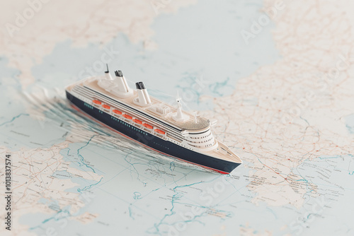 Ship  on a map on a desk