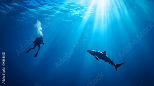 Shark Encounter Diver Faces Fear in Eerie Underwater Silence - A Tense Moment of Danger and Survival Beneath the Waves