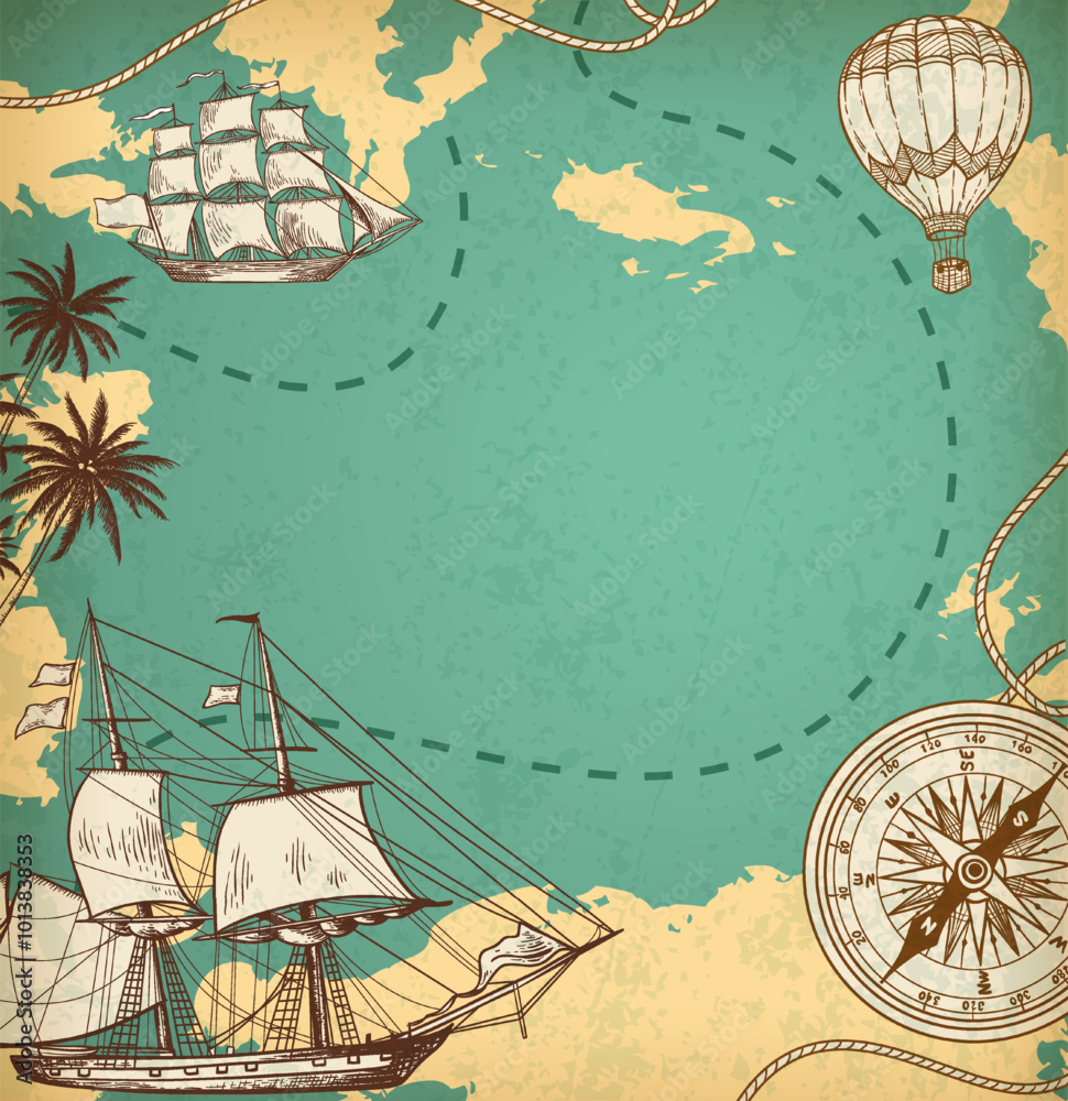 Fotografie Vintage marine background with ship