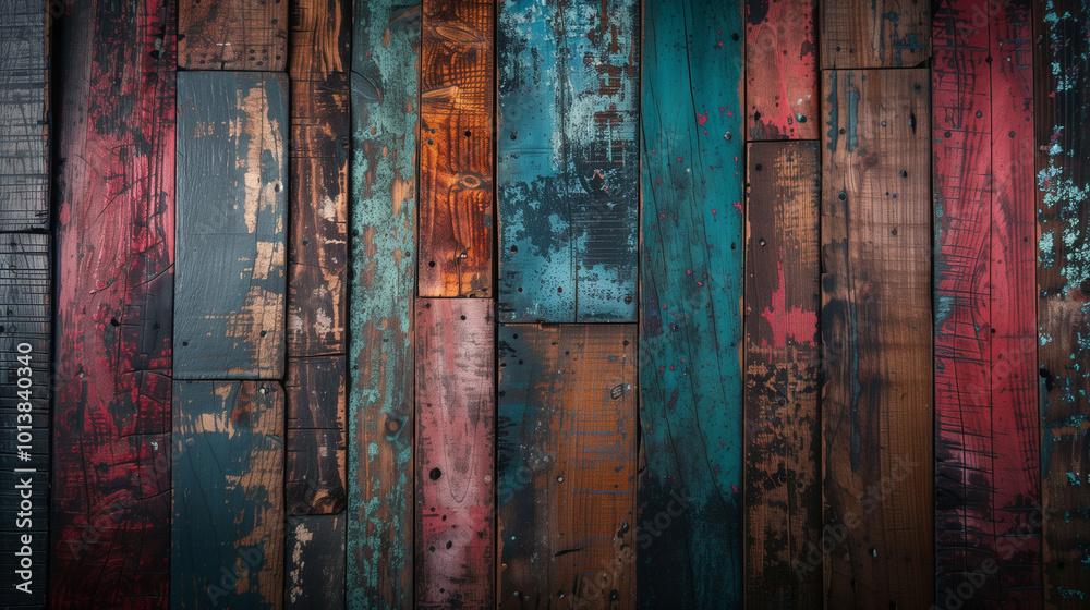 A weathered, colorful wood background with an old, rustic feel
A weathered, colorful wood background with an old, rustic feel