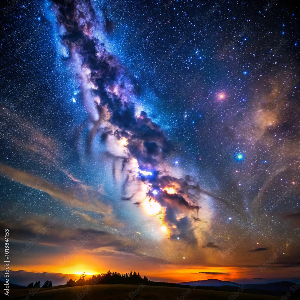 stars, space galaxy, sunrise over the sea, background stars, space galaxy, sunrise over the sea, background