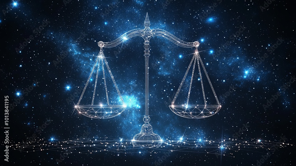 A sophisticated digital illustration showing scales of justice, set against a magnificent starscape, symbolizing balance, peace, and universal concepts of justice. A sophisticated digital illustration showing scales of justice, set against a magnificent starscape, symbolizing balance, peace, and universal concepts of justice.