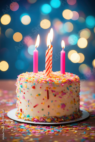 Vibrant Classic Birthday Cake with Sprinkles and Candles