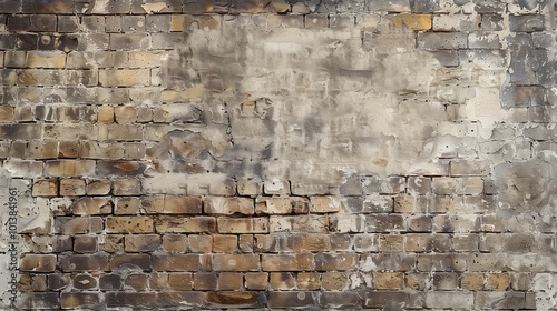 An old wall background with stained, aged bricks and a worn, vintage look

 photo