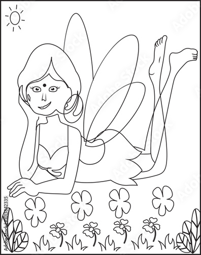 The fairy is lying on the grass Coloring Page For Kids.