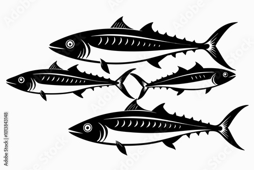 A set of Mackerel fishes silhouette black vector art illustration