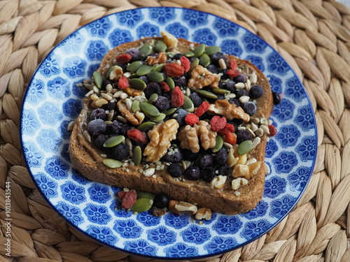 Sandwich with berries and nuts