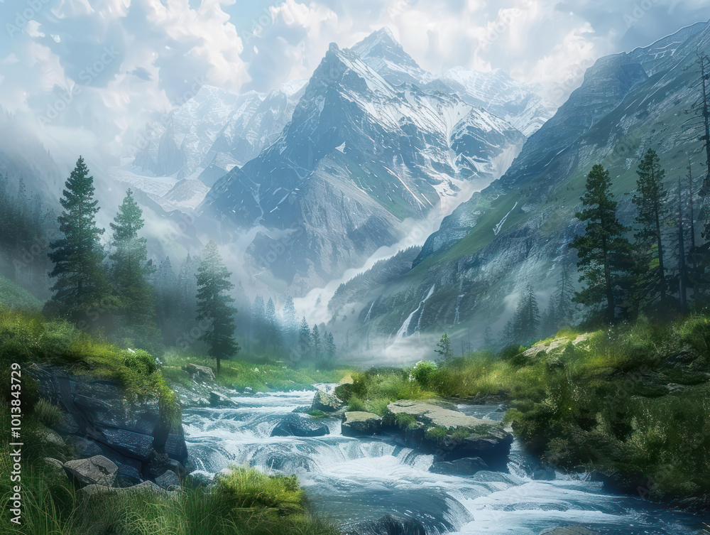 Experiment with long exposure to create smooth, flowing effects in mountain rivers and waterfalls Experiment with long exposure to create smooth, flowing effects in mountain rivers and waterfalls
