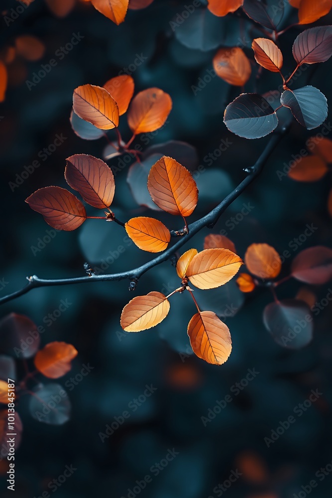 Autumn Leaves,  Vibrant Orange and Red Leaves on a Dark Background