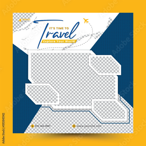 social media template banner travel and vacation resort
promotion. Editable modern tourism advertisement banner design. 