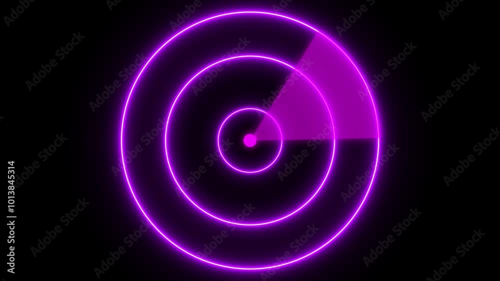Bright neon radar animation screen and a black background. 4k animation.