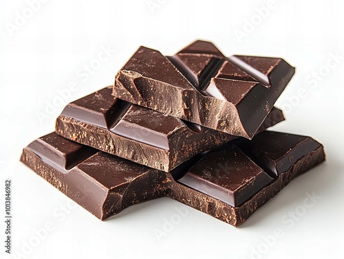 Delicious broken chocolate bar pieces with smooth texture isolated on white background new beautiful stock image illustration AI