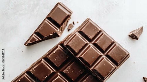 Delicious broken chocolate bar pieces with smooth texture isolated on white background new beautiful stock image illustration AI