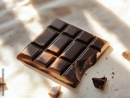 Delicious broken chocolate bar pieces with smooth texture isolated on white background new beautiful stock image illustration AI