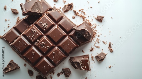 Delicious broken chocolate bar pieces with smooth texture isolated on white background new beautiful stock image illustration AI