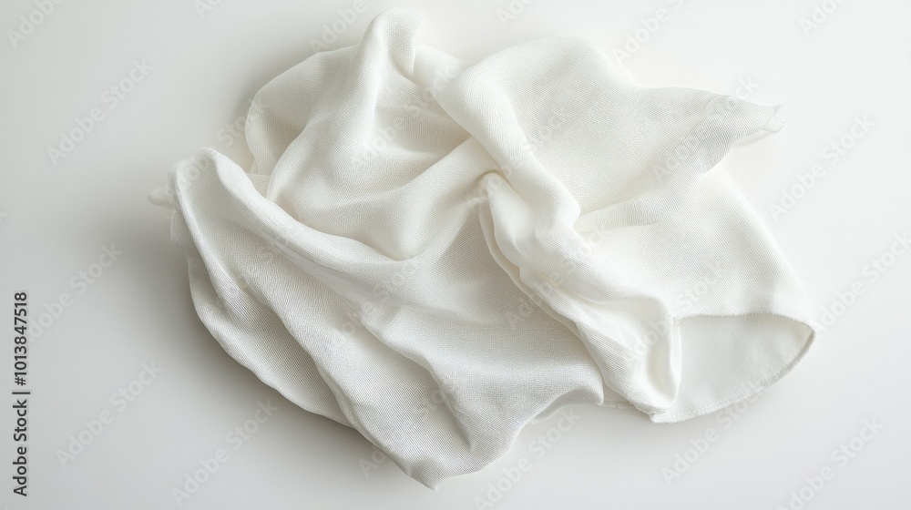A folded white napkin with a soft, textured surface, lying on a pristine white background, great for restaurant branding. A folded white napkin with a soft, textured surface, lying on a pristine white background, great for restaurant branding.
