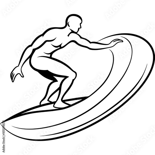 Dynamic Silhouette of a Surfer Riding a Wave in Bold Line Art vector