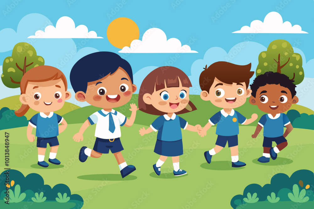 School children playing in the field VECTOR ILLUSTRATION School children playing in the field VECTOR ILLUSTRATION