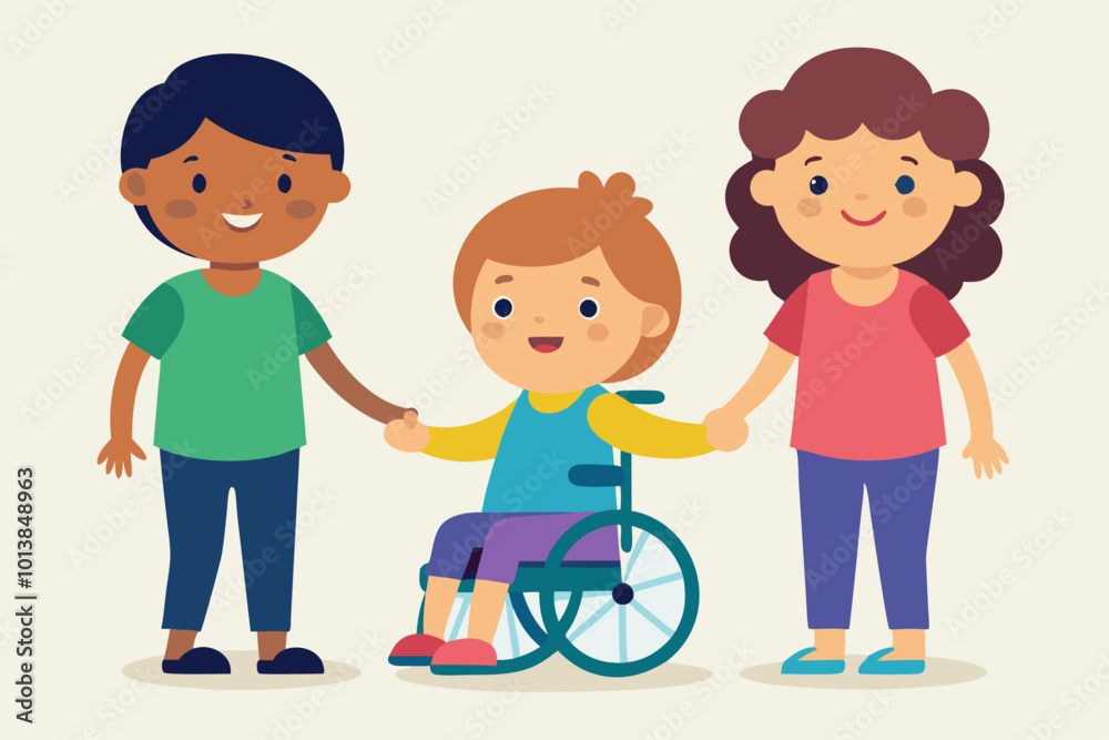 Children holding hands with one special child VECTOR ILLUSTRATION Children holding hands with one special child VECTOR ILLUSTRATION