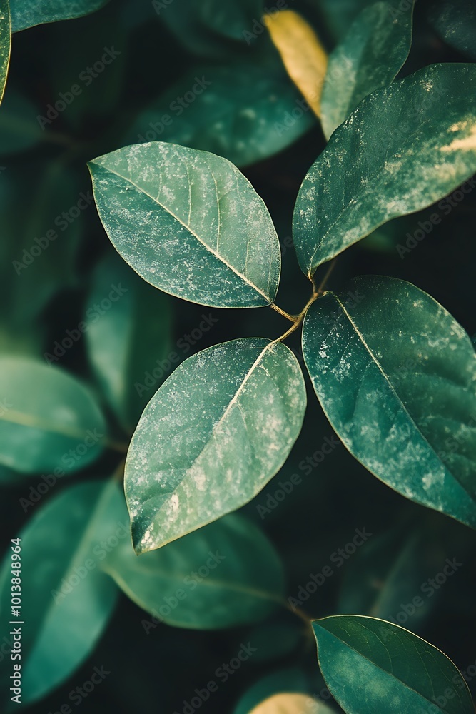 Fototapeta premium Close up Macro Photography of Lush Green Leaves with Water Droplets