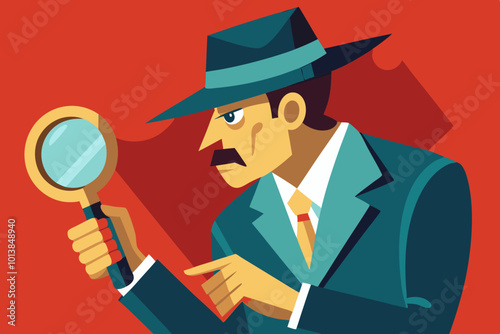 A detective with a magnifier VECTOR ILLUSTRATION