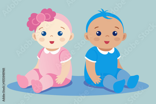 Two cute babies VECTOR ILLUSTRATION