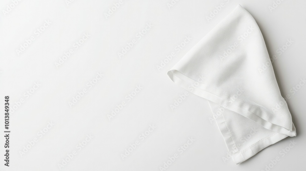 A neatly folded white napkin placed on a smooth white background, perfect for table setting or dining decor concepts. A neatly folded white napkin placed on a smooth white background, perfect for table setting or dining decor concepts.
