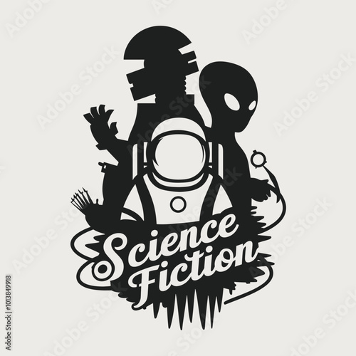 Silhouette Illustration Astronaut, Alien, and Science Fiction