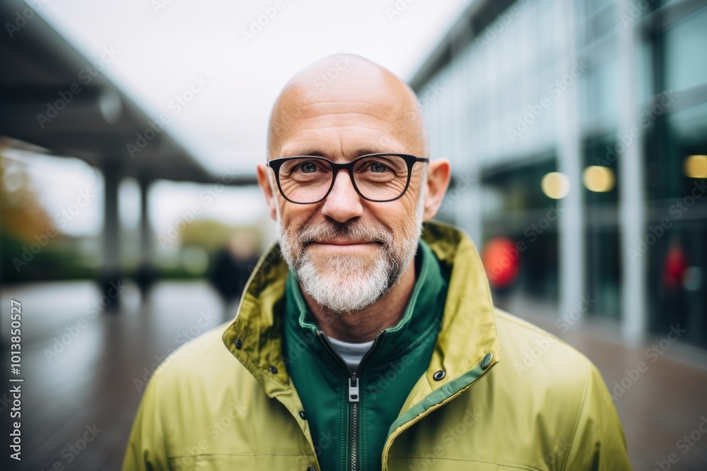 Portrait of a senior man with glasses and a green jacket. Portrait of a senior man with glasses and a green jacket.